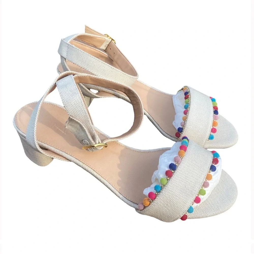 New $225  J. Crew Lottie Rainbow Pom Pom Sandal Size 10.5 - Picture 6 of 10